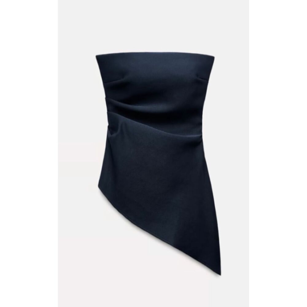 Zara Asymmetric Navy Blue Top NWT